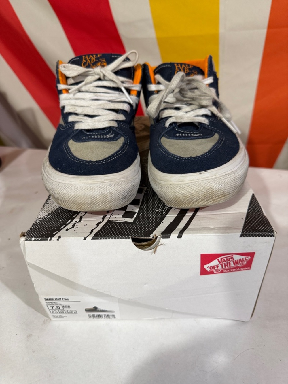 Vans Navy, Gray & Orange Half Cab Skate Shoes 7 - Picture 2 of 13